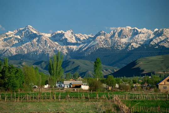 Farm near Lake Issyk-Kul in the Tien Shan mountain range, Tersey Alatoo mountains, Kirghizstan, CIS