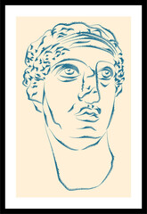 Head of the Poetess Sappho sketch illustration, Istanbul Archaeological Museum. Vector poster. Living room poster, wall decoration poster 