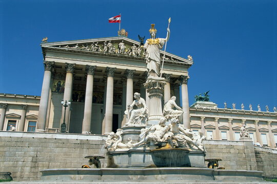 Parliament building and Athena fountain, Vienna, Austria