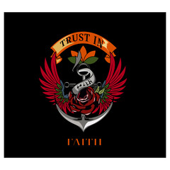 Rose with anchor and wings illustration for your clothing brand design