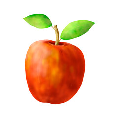 Red apple with green leaves isolated on a white background