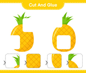 Cut and glue, cut parts of Pineapple and glue them. Educational children game, printable worksheet, vector illustration