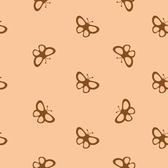 Seamless pattern of butterflies on a beige background. For wallpaper, background and postcards. Vector illustration.
