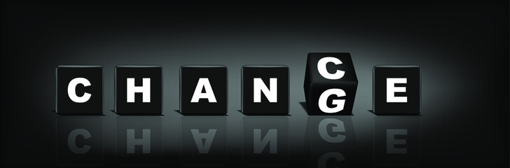Black cubes with word Change Chance. Changing the word Change in to Chance. 3d vector illustration