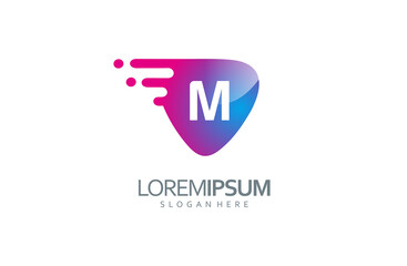 initial M logo with digital symbol