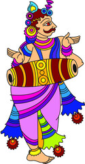 Royal, Palace, Musicians, drummers were drawn in Indian folk art, Kalamkari style. for textile printing, logo, wallpaper