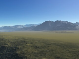 Illustration of a beautiful and inspirational landscape with mountains, blue sky, and water