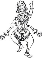 Lord's Gopika, Sevika, or lady servants have drawn in Indian folk art, Kalamkari style. for textile printing, logo, wallpaper