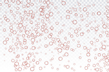 Red air bubbles, oxygen, champagne crystal clear, isolated on a transparent background of modern design. Vector illustration of EPS 10.