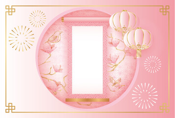 春の花と窓のベクターイラスト素材