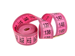 Pink tape measure roll isolated on the white background