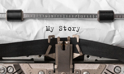 Text My Story typed on retro typewriter