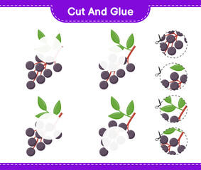 Cut and glue, cut parts of Elderberry and glue them. Educational children game, printable worksheet, vector illustration