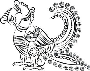 Kalamkari Indian traditional art on linen fabrics. peacock designs for textile printing, logo, and wallpaper