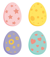 Easter egg set. Collection of spring holiday symbols in pastel colors. Vector illustration isolated on white.