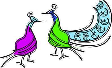 Kalamkari Indian traditional art on linen fabrics. peacock designs for textile printing, logo, and wallpaper