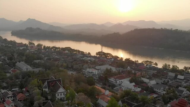Aerial view of Luang Prabang during sunset, Laos