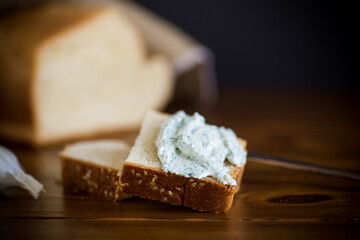homemade salted curd spread with herbs and garlic