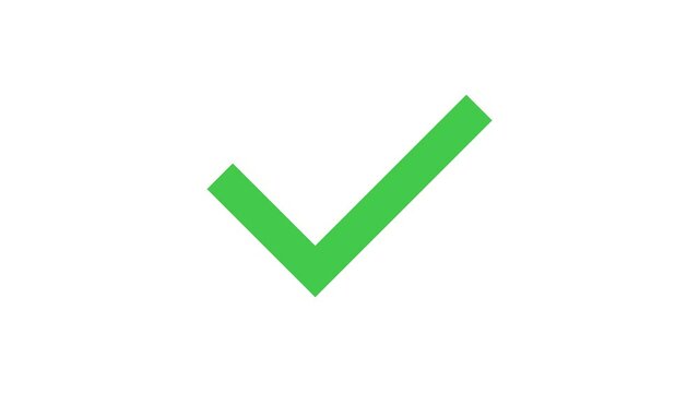 Green checkmark animation. Yes tick. Correct check mark symbol. Yes sign. Correct vote icon on white background. Animated green tick