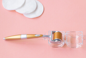 Cosmetological mesoscooter for home use. A tool for eliminating wrinkles. Anti age concept. High quality photo