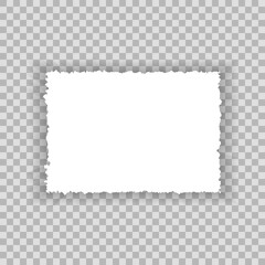 Torn paper edges for background. Ripped paper texture on transparent background. Vector illustration.