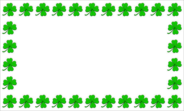 Clover frame. Four leaf green shamrock border with text space. Vector empty background isolated on white.
