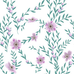 Fototapeta na wymiar The seamless background of the sprig with pink flowers. Vector illustration