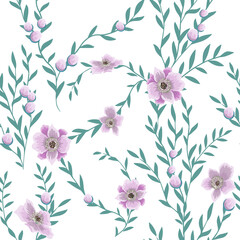 The seamless background of the sprig with pink flowers. Vector illustration