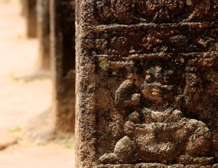 Sculpted pillar in the Royal Ancient City of Polonnaruwa, Sri Lanka, South-East Asia