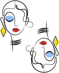 Face, one-line drawing. minimalist style, for textile printing