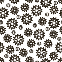 Gears seamless pattern. Vector drawing of factory gear wheels. Mechanical gear. The image of the gear.