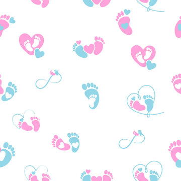 Set of footprint, vector seamless pattern illustration 