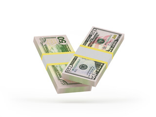 Two bundles of fifty dollar bills. 3d illustration 