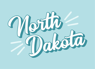 Hand sketched NORTH DAKOTA text. 3D vintage, retro lettering for poster, sticker, flyer, header, card, clothing, wear.