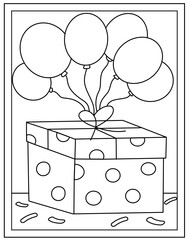 
Birthday gift coloring page designed in hand drawn vector 

