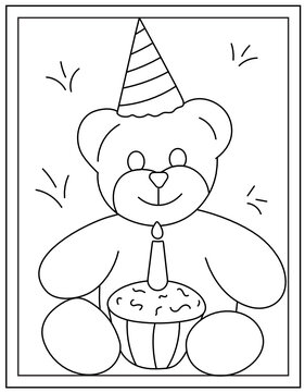 
Birthday bear coloring page designed in hand drawn vector 

