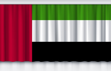 Flag of United Arab Emirates on silk curtain, stage performance event ceremony show illustration