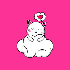 cute cat hugging cloud design mascot kawaii