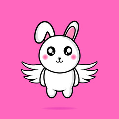 cute rabbit flying design mascot kawaii