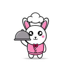 cute rabbit chef brings food design mascot kawaii