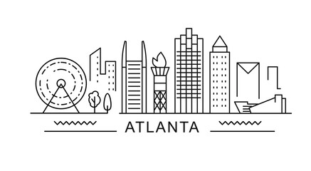 Atlanta minimal style City Outline Skyline with Typographic. Vector cityscape with famous landmarks. Illustration for prints on bags, posters, cards. 