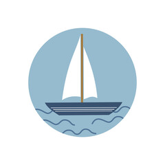Cute logo or icon vector with sailboat in the sea, illustration on circle for social media story and highlights	