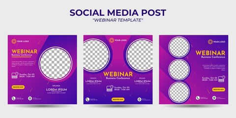 Creative design collection of social media story post templates on a dark pink and dark purple gradient background. It is suitable for business webinar, marketing webinar, online class program, etc.