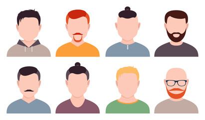 male avatars, portraits without face. vector illustration.