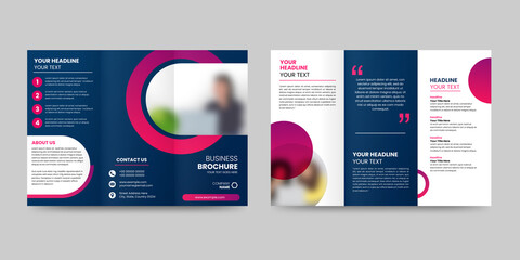 Trifold brochure design. A4 abstract business brochure template. Creative circle design marketing flyer template with image.