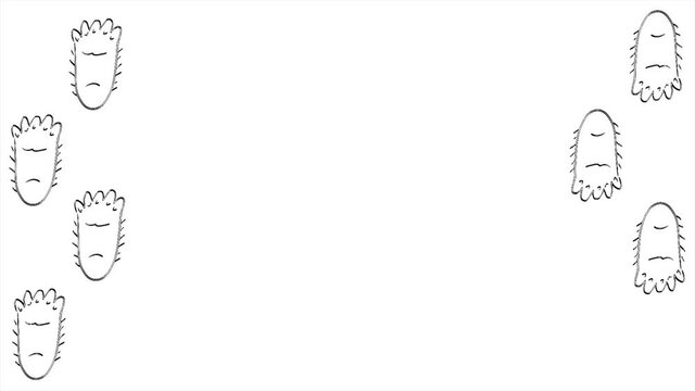 Yeti tracks on white background. Footprints Bigfoot  of the on the space for writing text.