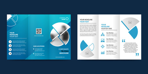 Tri fold brochure design. A4 abstract business brochure template. Corporate blue marketing flyer template with image.