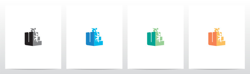 Two People Climbing Letter Logo Design U © recehan