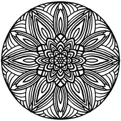 flower with linear figures in folk style forming a mandala for coloring on a white background, vector, mandala