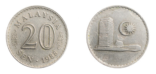 Malaysia twenty sen coin on white isolated background © Krzysztof Bubel